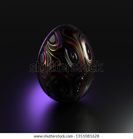 Black Easter egg on a dark background, 3d render / rendering