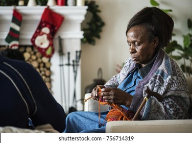 A Black Elderly Woman In Chrismas Holiday