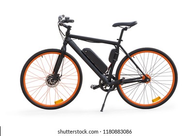 Black electric bike side view  Isolated white  clipping path included
