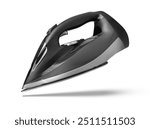 Black electric iron  isolated on white background with clipping path A classic ironing tool.