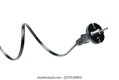 black electrical plug with wire isolated on white background