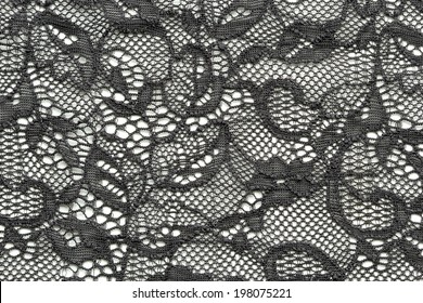 Black Embroidery Lace Material Texture Macro Shot