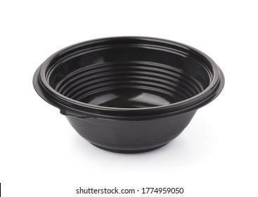 Black Empty Disposable Plastic Takeaway Bowl Isolated On White