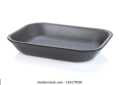 Black Empty Food Tray. Isolated On White Background