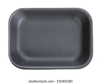 Black Empty Food Tray. Isolated On White Background