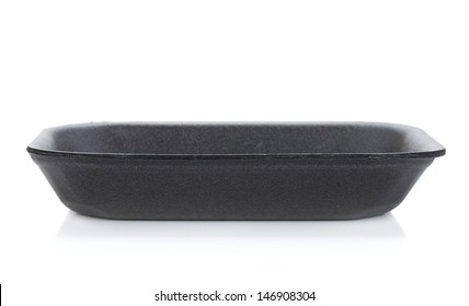 Black Empty Food Tray. Isolated On White Background