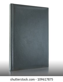 Black Empty Leather Book On Reflect Floor And White Background