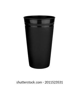 Black Empty Plastic Cup White Background Isolated Closeup, Blank Drinking Glass For Beverage, Cocktail, Water, Tea, Juice, Coffee Mug, Disposable Takeaway Utensil, Container Mockup, Tumbler Template