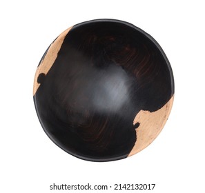 Black Empty Wood Ebony Bowl Isolated On White. Top View.