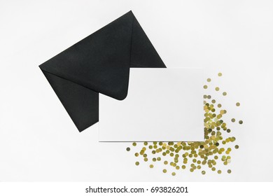 Black Envelope White Card Mockup Glitter Stock Photo 693826201 ...