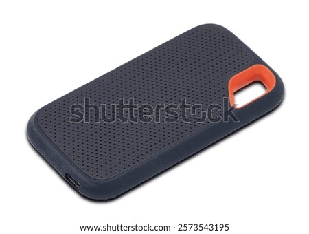 Black external USB data storage device isolated on white background