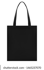 Black Fabric Bag Shopper, Layout, Mockup, Clipping, Isolated On White Background