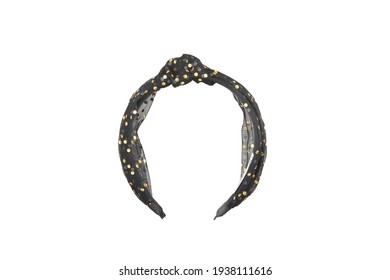 Black Fabric Textured Headband  On Isolated White Background, Front View. The Hair Holder.