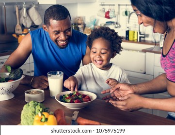 Black Family Eating Healthy Food Together