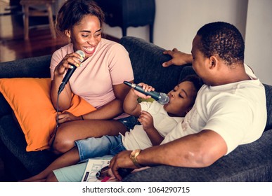 Black Family Enjoy Singing Karaoke