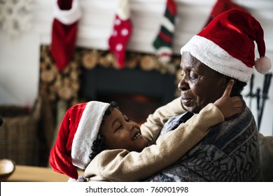 Black Family Enjoying Christmas Holdiay