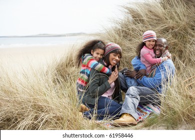 Black Family On A Beach