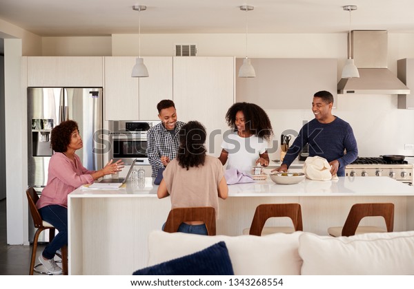 Black Family Their Kitchen Talking Preparing Stock Photo 1343268554 ...