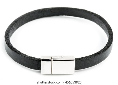 Black Fashion Leather Bracelet Isolated