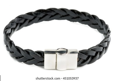 Black Fashion Leather Bracelet Isolated