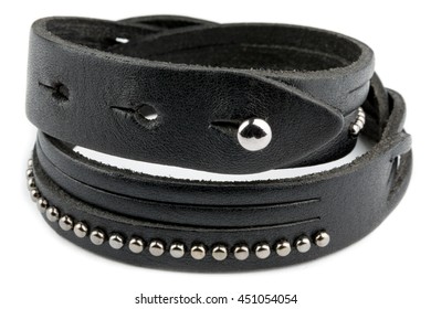 Black Fashion Leather Bracelet Isolated