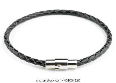 Black Fashion Leather Bracelet Isolated