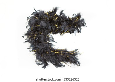 Black Feather Boa With Gold Tinsel Isolated On White Background