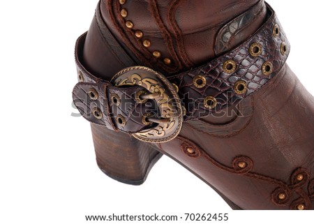 black female boots with  on the white background
