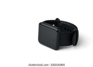 Black Fitness Bracelet Isolated On White Background With Copy Space.