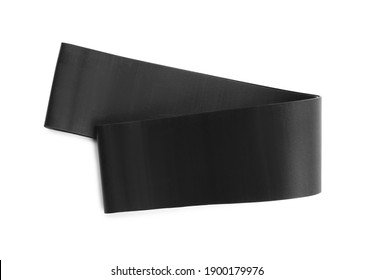 Black Fitness Elastic Band Isolated On White, Top View