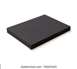 Black Flat Cardboard Box Isolated On White Backgroun With Clipping Path