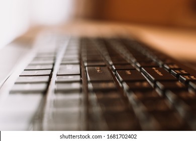 Black and flat keyboard, close up