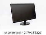 Black Flat Screen Monitor on White Background with Copy Space