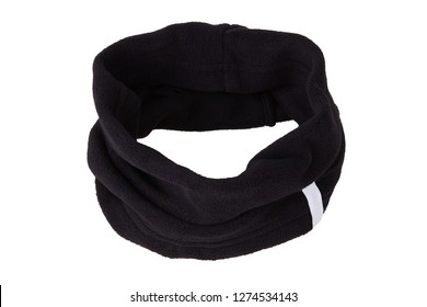  Black Fleece Face Buff Isolated On White Background. Scarf Wind Mask.