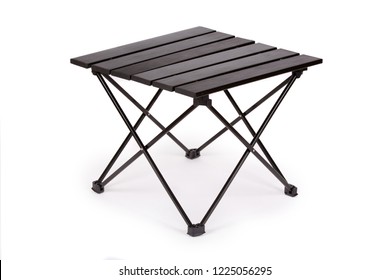 Black Folding Table For Camping On White Background