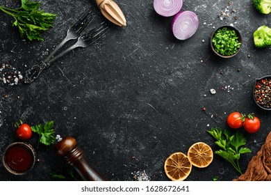 Black Food Background Vegetables Spices On Stock Photo 1628672641 ...