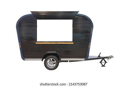 Black Food Truck Trailer Opening Isolated On White Background