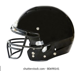 A Black Football Helmet On A White Background.