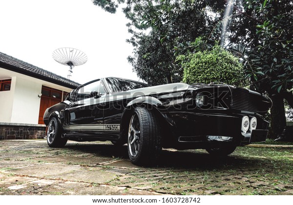 Black Ford Mustang Shelby GT500\
year 1967 details exterior. Jakarta - Indonesia December\
2019