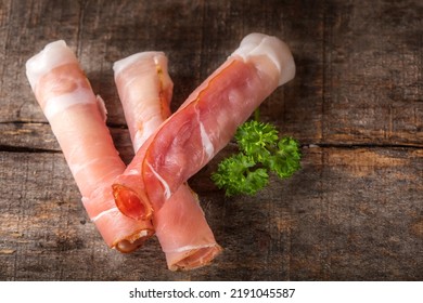 Black Forest Ham Filled With Danish Double Cream Cheese On Wooden Background