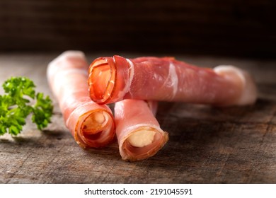 Black Forest Ham Filled With Danish Double Cream Cheese On Wooden Background