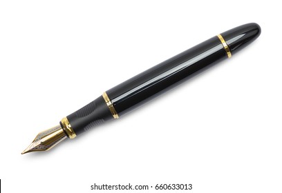 Black Fountain Pen Top View Isolated on White Background.