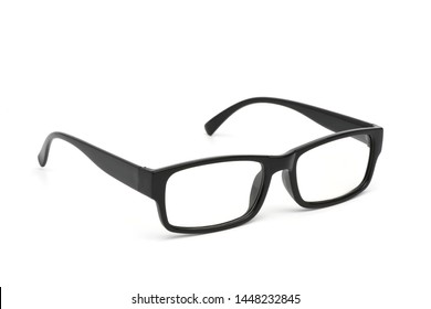 Black Frame Eyeglasses Isolated On White Background, Myopia (nearsightedness), Short Sighted Or Presbyopia (Farsightedness) Eyeglasses