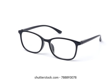 Black Frame Eyeglasses Isolated On White Background, Myopia (nearsightedness), Short Sighted Or Presbyopia (Farsightedness) Eyeglasses 