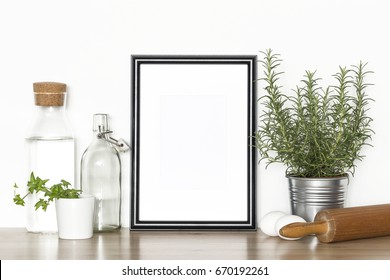 Black Frame In Kitchen. Print Mock Up.