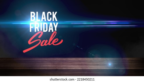 Black Friday Background On A Wooden Brown Stage With Lens Flair