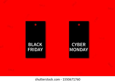 Black friday and cyber monday sale concept. Flat lay, top view, copy space.
