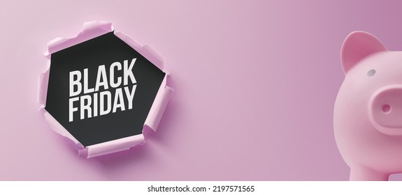 Black Friday promotional sale banner with piggy bank