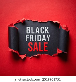 Black friday sale text at ripped paper red background, black friday sale discount - Powered by Shutterstock