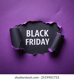 Black friday sale text at ripped paper purple background, black friday sale discount - Powered by Shutterstock